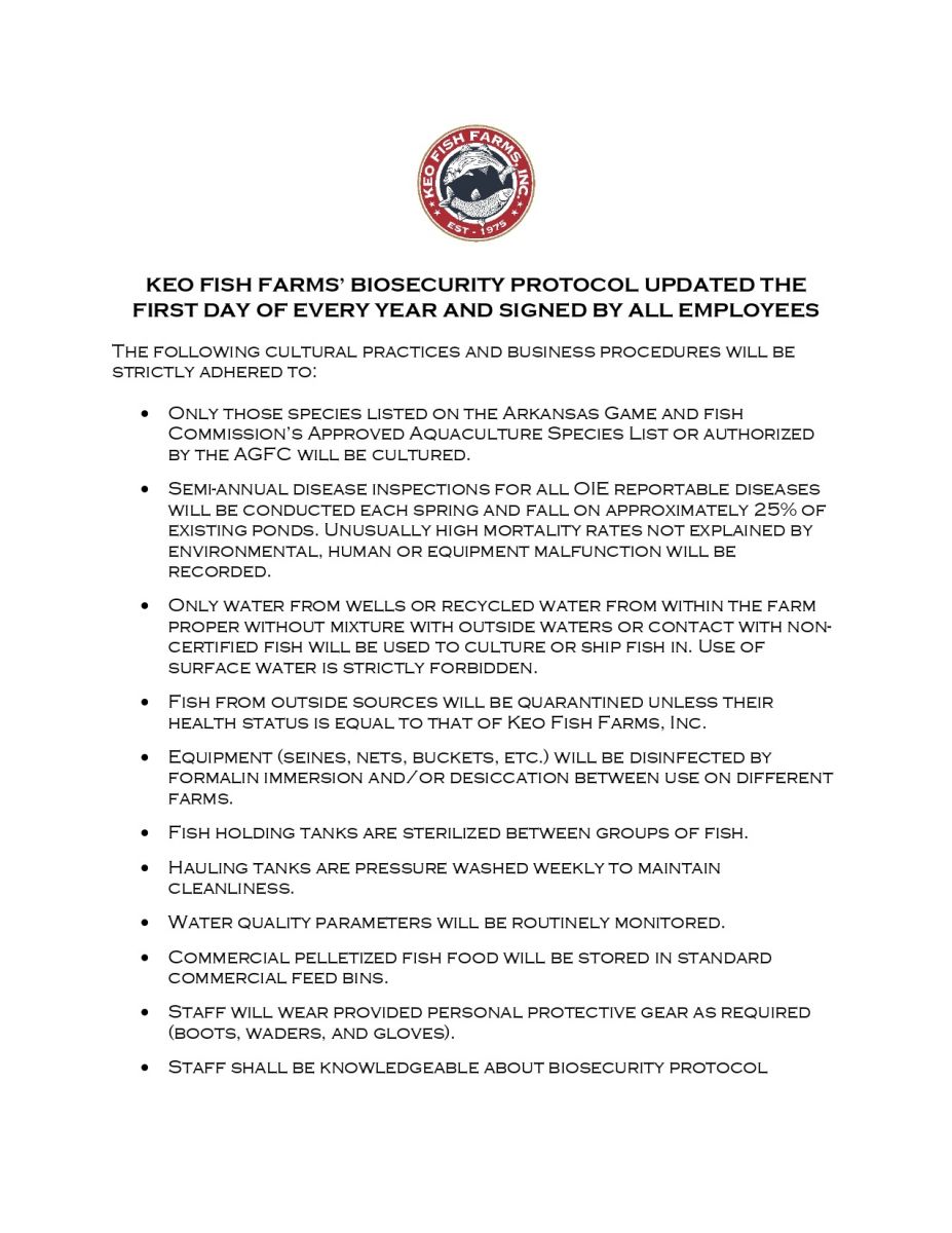 Keo Fish Farms, Inc. Biosecurity Plan